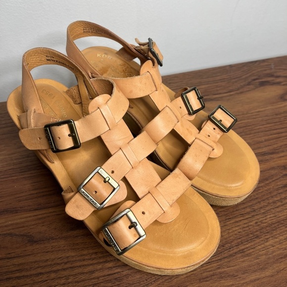 Kork Ease Magdelena Platform Leather Buckle Wedge Sandals Sz 8 Earthy Neutral - Picture 3 of 16